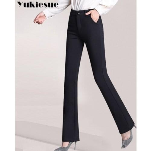 Woman Autumn Winter Elasticity Bell Bottom Pants Plus Size High Waist Elegant Slim Fashion Ladies Full Length Flared Trousers