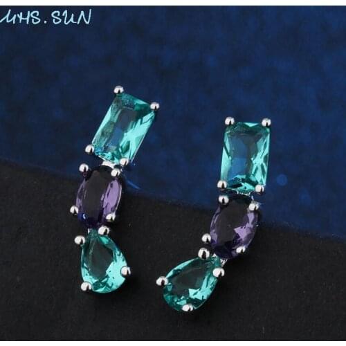 MHS.SUN Temperament Lady Fashion AAA Zircon Jewelry Stud Earrings Shiny Geometric CZ Crystal Stone Earrings For Female Xmas Gift