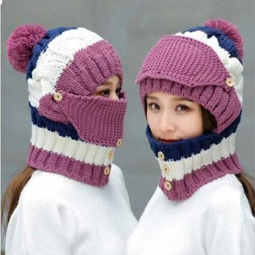 Winter Womens Bomber Hats Scarf Set Outdoor Knitted Hat Scarf Face Cover Thickend Warm Hats For Women Gorros Mujer Invierno