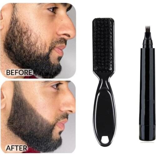 2021 Hot New Beard Pen Beard Filler Pencil And Brush Beard Enhancer Waterproof Moustache Coloring Shaping Tool For Men Wholesale