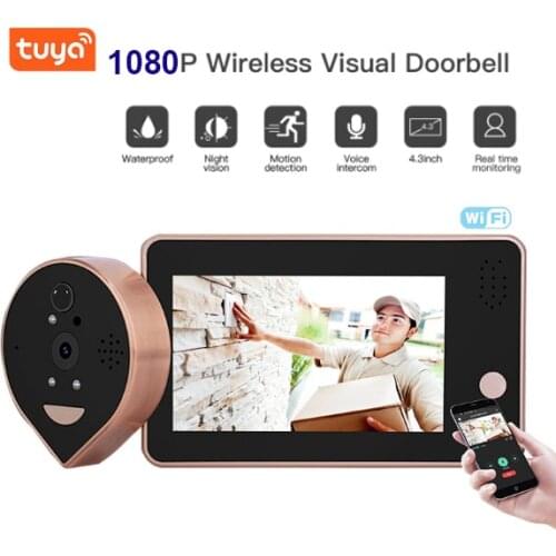 2021 New Arrival Home Security TUYA Wireless WIFI Peephole Viewer Doorbell 4.3 Inch Motion Detection Wireless Door bell
