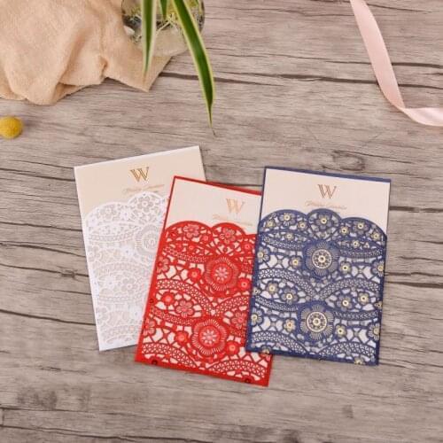 25pcs Laser Cut Wedding Invitations Card Lace Hollow Flora Elegant Invites Cards Customize For Marriage Wedding Party Decoration