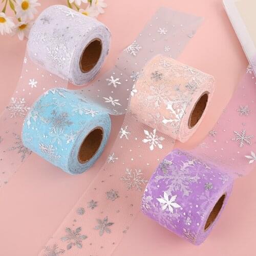 25Yards/roll 6CM 8CM Width Snowflake Foil Tulle Roll Organza Baby Shower Wedding Party Supplies DIY Hair Bows Handmade Materials