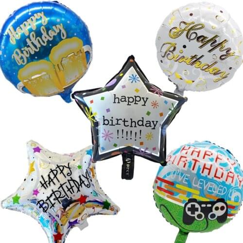 5pcs 18inch Happy Birthday Printed Round Star Foil Balloons Helium Balls Baby Shower Birthday Party Decorations Kids Toys