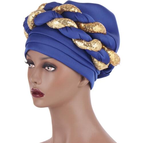 Turban Large Head Wear Turban Space Layer Soft-touching Women Sequins Elements Twist Cap for Daily Life Satin Lady Head Wrap Hat