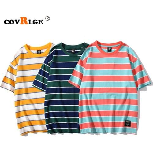 Covrlge New Multicolor Striped T Shirt Men Tops Harajuku Tshirt Summer Short Sleeve Korean Punk Cotton T-shirt Streetwear MTS562