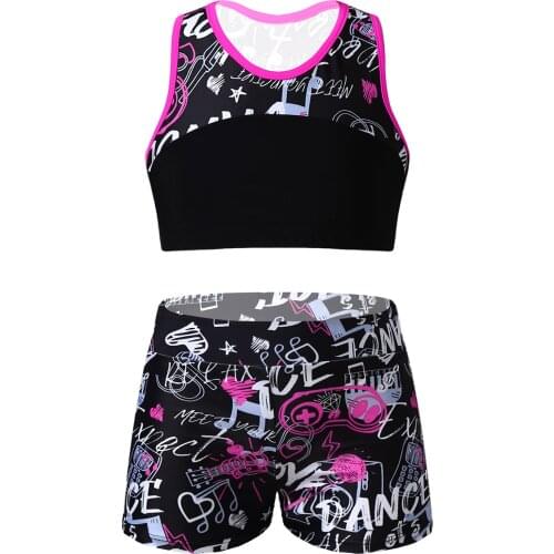 Kids Clothes Fashion Floral Printed Sleeveless Tanks Top Ballet Dance Gymastics Workout Vest with Bottoms Shorts Dancewear Sets