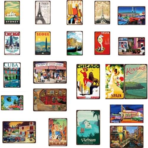 City Tourist Metal Tin Sign Travel Souvenir Print Bar Wall Art Iron Painting Vintage Home Decoration 30X20CM