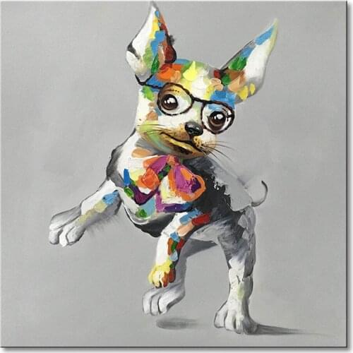 Smile Dog Oil Painting Hand Painted Animal Canvas Wall Art Happy Dance Artwork Print On Canvas Oil Painting Drop shipping