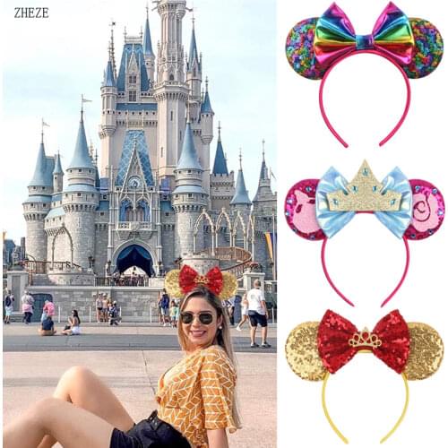 1PC NEW Spring Summer Colorful Mouse Ears Headband Girls Sequins 5" Bow Sweet Hairband Children Kids Festival Hair Accessories