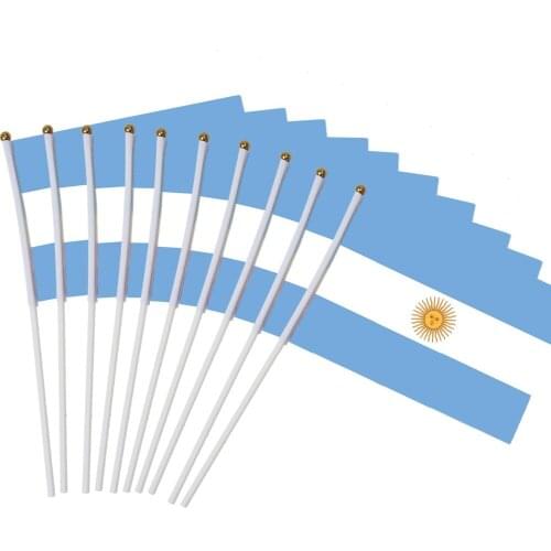 14x21cm 10pcs Argentinas small flag hand waving flags with Plastic Flagpoles NC010