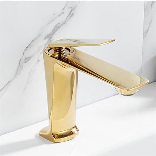 Copper Bathroom Basin Faucets Solid Brass Sink Mixer Tap Hot & Cold Single Handle Deck Mounted Lavatory Water Crane Gold
