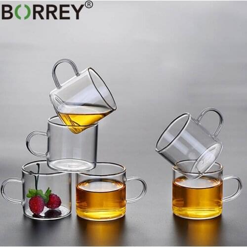 BORREY 6Pcs Glass Coffee Tea Cup Sets Double-layer Heat-resistant Glass Cup Clear Crystal Glass Small Teacup Tea Ceremony Sets