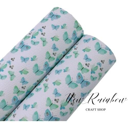New Rainbow 30x22CM/Sheet Mint Color Cute Butterfly Printed Artisan Leatherette For Making Hair Bows, Hairclips, DIY Crafts