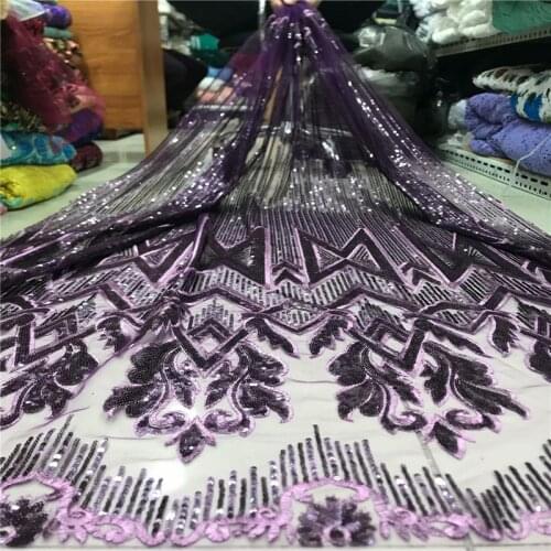 New design 2019 African Purple Organza Fabrics Embroidered Organza Lace In Switzerland With Full Sequins Lace for Women Party