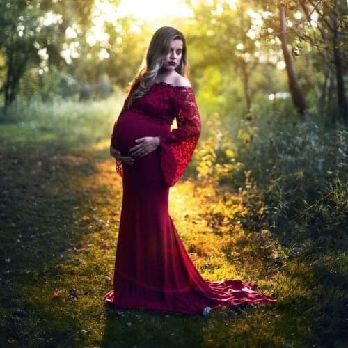 Maternity dress Lace Pregnant Clothes Dress Photography clothing women Maternity Quarter sleeve long pregnant Dress