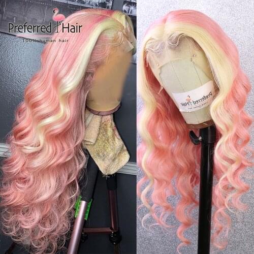 Preferred Platinum Blonde Highlight Wig Brazilia Remy Pink Lace Front Human Hair Wigs PrePlucked Tranaparent Lace Wigs for Women