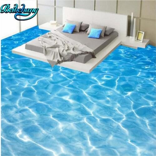 Beibehang Sea water ripple 3D bathroom living room thickened pvc floor painting custom wallpaper mural decoration