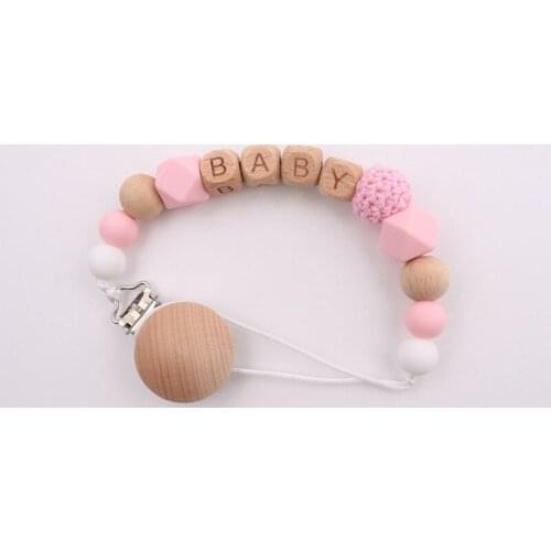 Handmade Silicone Wood Pacifier Clips Safe Teething Chain Baby Teether Eco-friendly Dummy Clips Holder Pacifier chains gifts