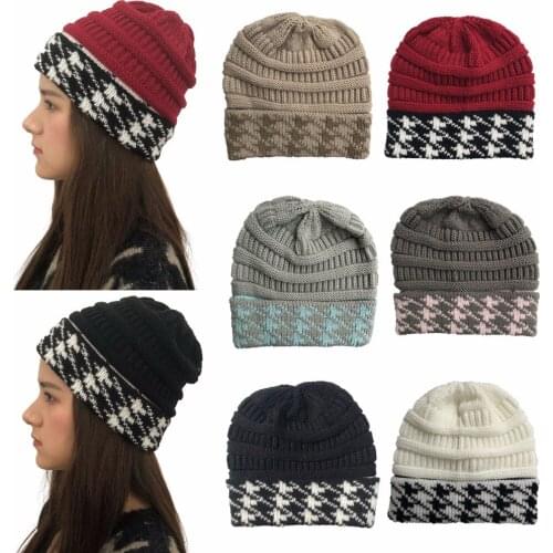 HanXi Patchwork Beanie Men Hat Women Winter Hats Houndstooth Crochet Knitted Ski Cap Skullies Warm Caps for Ladies