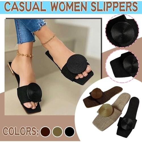 SAGACE Womens Summer Slip-On Square Toe Flip flop Slippers Flat Heel Sandals Beach Slippers Open Toe Breathable Sandals Shoes