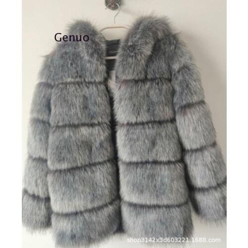 Luxury Faux Sliver Fox Fur Coat Women Winter Jacket with Big Fur Hood Thick Warm Overcoat 2020 New Fashion Flurry Fake Fur Coats