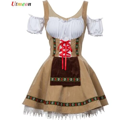 UTMEON S-4XL Sexy Beer Girl Costume Maid Wench Bavarian Fancy Dress Dirndl For Adult Women Oktoberfest Costume