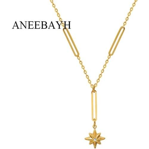 Vintage Crystal Star Pendant Necklaces For Women Handmade 316L Stainless Steel Y Shape Link Chain Clavicle Necklaces Jewelry