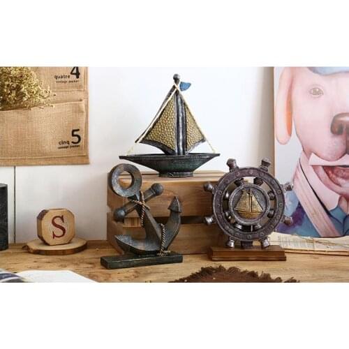 Vintage Resin Boat Sculpture Mediterranean Style Boat Ornaments Home Nautical Decor Crafts Gifts Home decoration accessories