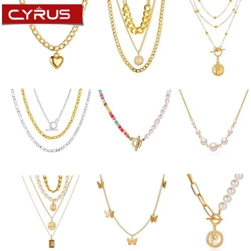 Vintage Multilayer Pearl Necklace Punk Coin Pearl Pendant Women Alloy Choker Necklace Party Valentines Day Christmas Girl Gift