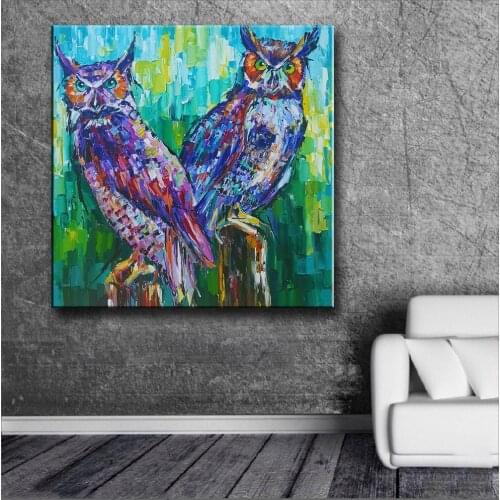 Wlong Art Printing Pop Oil Painting Canvas Two owls Wall Art , Wall Pictures for Living room Bedroom Office No Frame