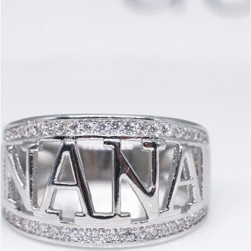 Popular Fashion NANA Hollow Letters Womens Ring Simple Natural Alloy Crystal For Mothers Day Ring Jewelry 2021 Accessories
