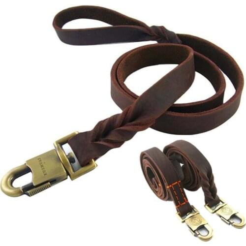 Golden Retriever Handmade Braided Stitch Leather Leashes Leads Soft Solid Durable Leather Leash Big Giant Dog German shepherd