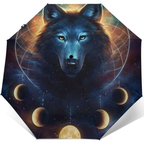 Sunny Umbrella Lunar Wolf With Galaxy Space Automatic folding portable men women umbrella Sunscreen rain Windproof beach parasol