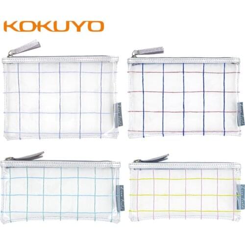 1pcs KOKUYO Plaid Impression Storage Bag Student Pencil Bag Document Examination Transparent Large Capacity WSG-KULP