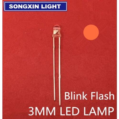 1000pcs 3mm Orange Flash Flashing Blink Water Clear Bright LED Leds Transparents 3 MM Ornage Amber danshan O
