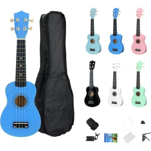21 Inch Full Pack Ukulele Kit Basswood Nylon 4 Strings Guitarra Acoustic Bass Guitar Musical Stringed Instrument for Beginners