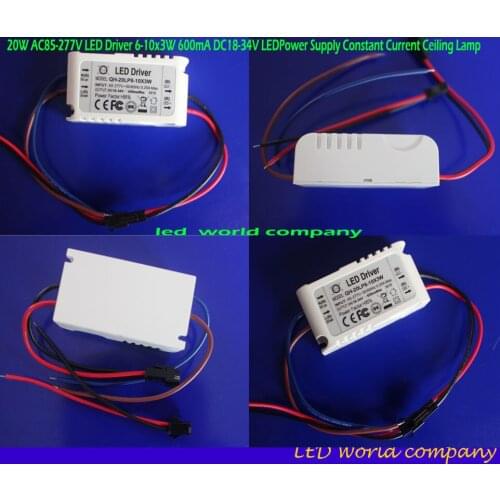 Free shipping 5 Pieces Isolation 20W AC85-277V LED Driver 6-10x3W 600mA DC18-34V LEDPower Supply Constant Current Ceiling Lamp