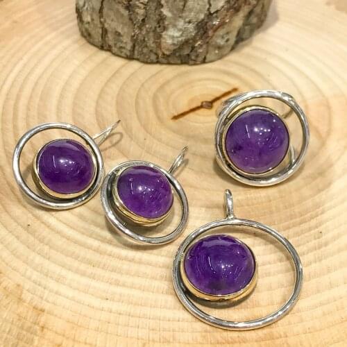 Amethyst Stone Handwork Wonderful Design Authentic Silver Set Suit