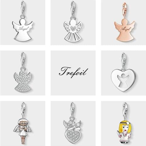 Guardian Angel with Heart Charms Pendant,Fashion Jewelry 925 Sterling Silver Gift For Women Girls Fit Bracelet Necklace Bag