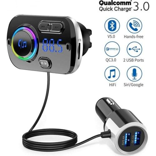 BC49BQ bluetooth 5.0 USB Car Charger FM Transmitter Handsfree Car Kit Music Receiver Adapter LED Display Quick Charging