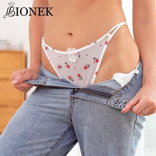 BIONEK New Women cross T-Thong Japanese Mesh Low-Waist Cute Kitten Panties Lightweight And Breathable Fruit Pattern Custom Pants