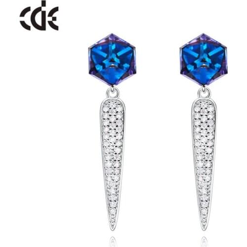 CDE Women Geometric Dangle Earrings Luxury Blue Cube Crystal from Earrings Jewelry Bijoux Elegant Romantic Gift