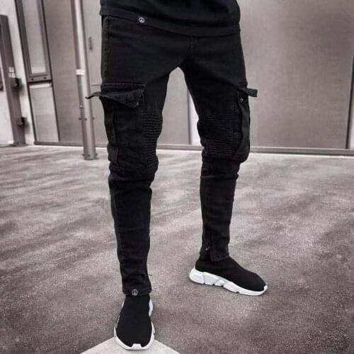 829 Stretch Jeans Men Fashion Hip Hop Streetwear Trendy Split Leg Open Side Pocket Skinny Sport Jogger Casual Denim Trousers