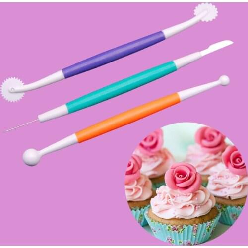 3pcs/lot Fondant Cake Modelling Tool Sugarcraft Flower 6 Patterns Cutter Wheel Tools Wedding Cake Decorating Pen Cake Mold
