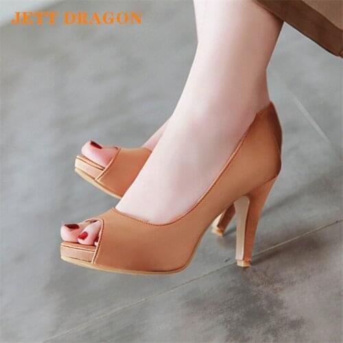 JETT DRAGON Womens Pumps Super High Heel Spring Autumn Peep Toe Thick Heels Slip on Platform 2021 New Sexy Fashion Pink Black 9