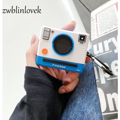 Cute Cartoon Camera keychain Silicone Cover For airpods 1 2 Case Wireless bluetooth Airpods Protective Cover Keyring Accessory