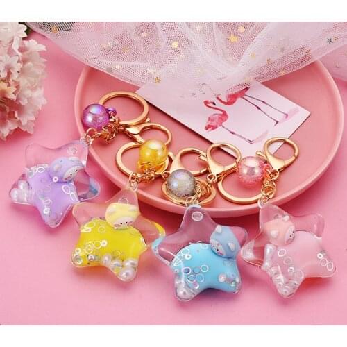 Trendy Milk Five-pointed Star Acrylic Keychain Cute Floating Anime Doll Keyring Women Men Car Bag Pendant Key Chain Gift