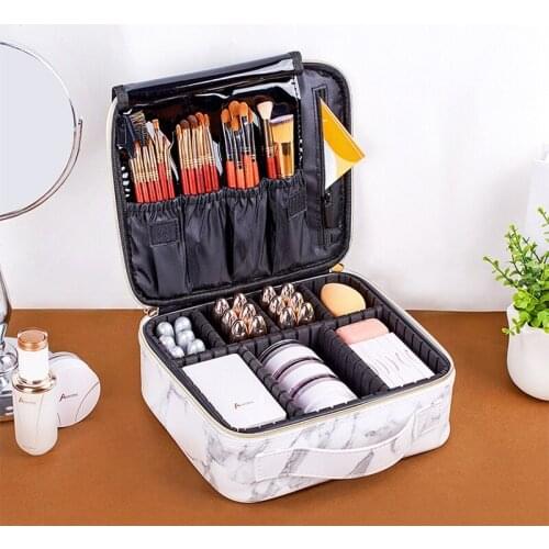 Marble Makeup Case Travel Cosmetic Bag Large Makeup Bag PU Leather Waterproof for Cosmetics Tools with Adjustable Dividers