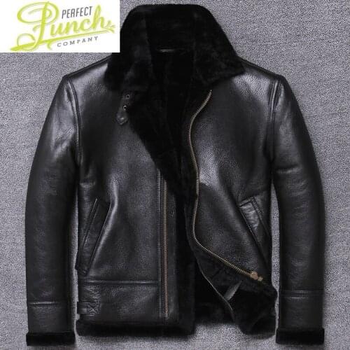 Jacket Winter Men Genuine Short Sheepskin Coat Shearling Real Wool Lining Leather Jackets Veste Cuir Homme U802 KJ4197